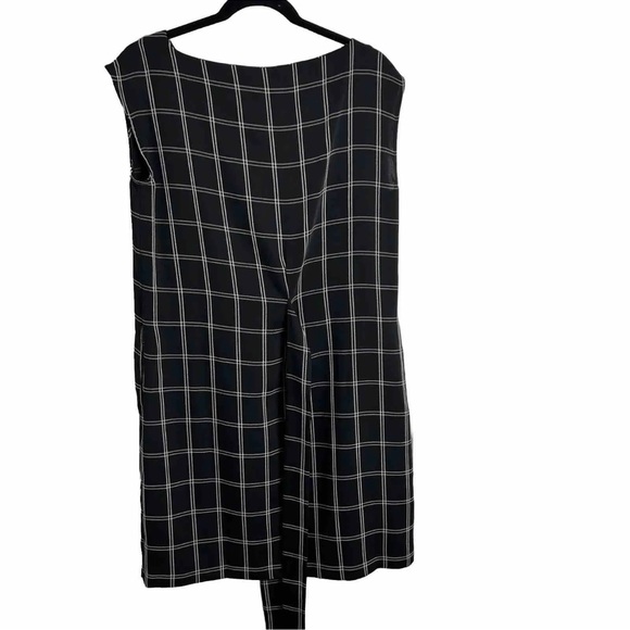 Loft Sleeveless Window Pane Shift Dress Tie Waist Black White Cap Sleeve Size 6 - Picture 8 of 9